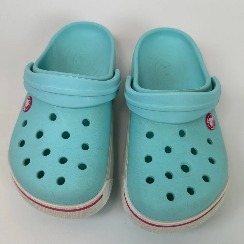 Crocs‎ Original Crocband Clog Aqua Blue White Pink Kids Girls J6 Shoes